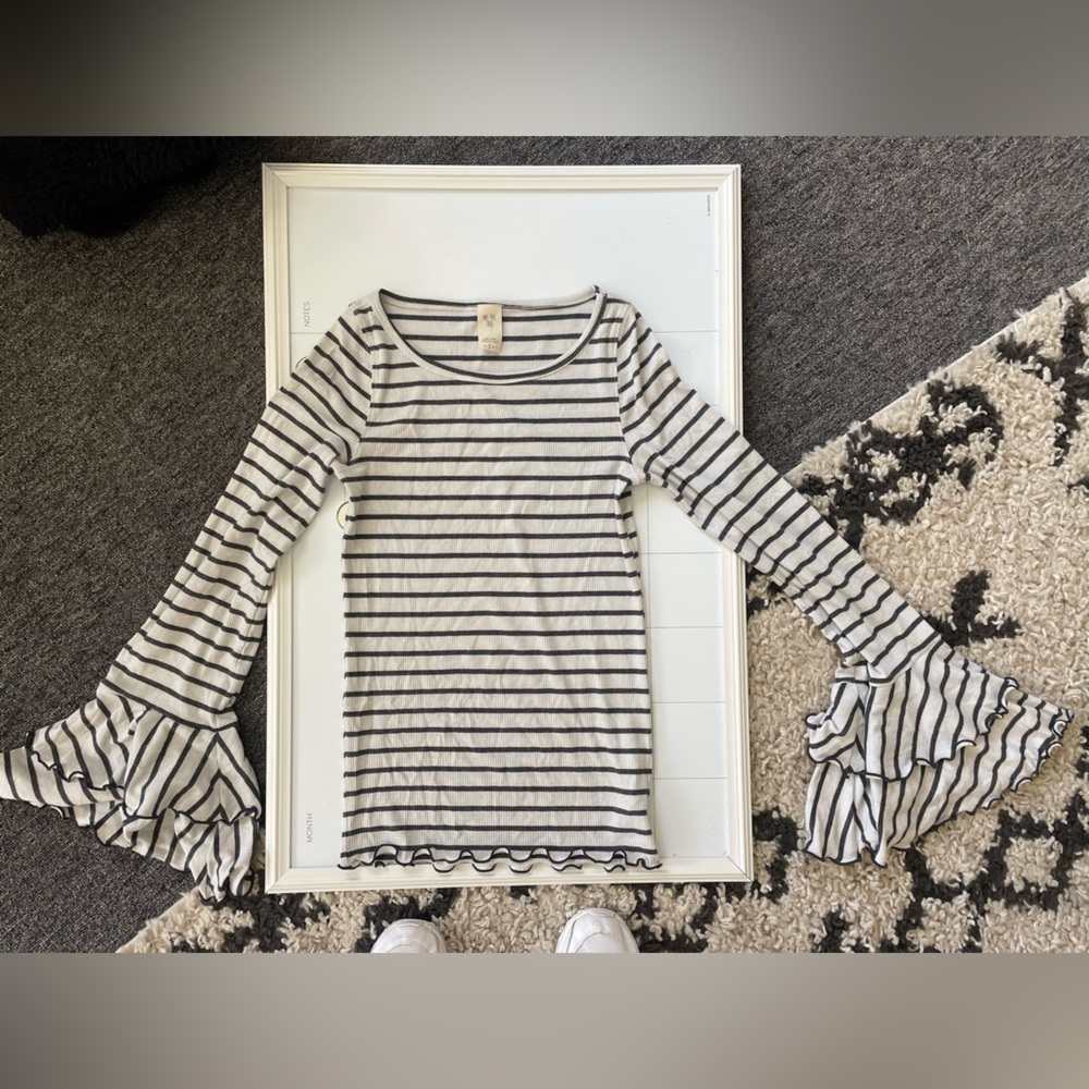 Free People striped long sleeve shirt with ruffle sleeves